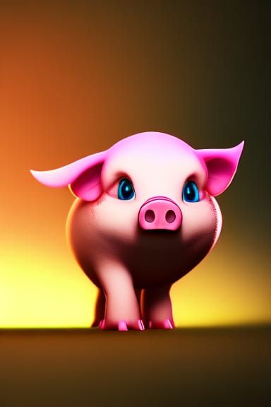 Adorable Piglet Concept Art in Orange and Teal