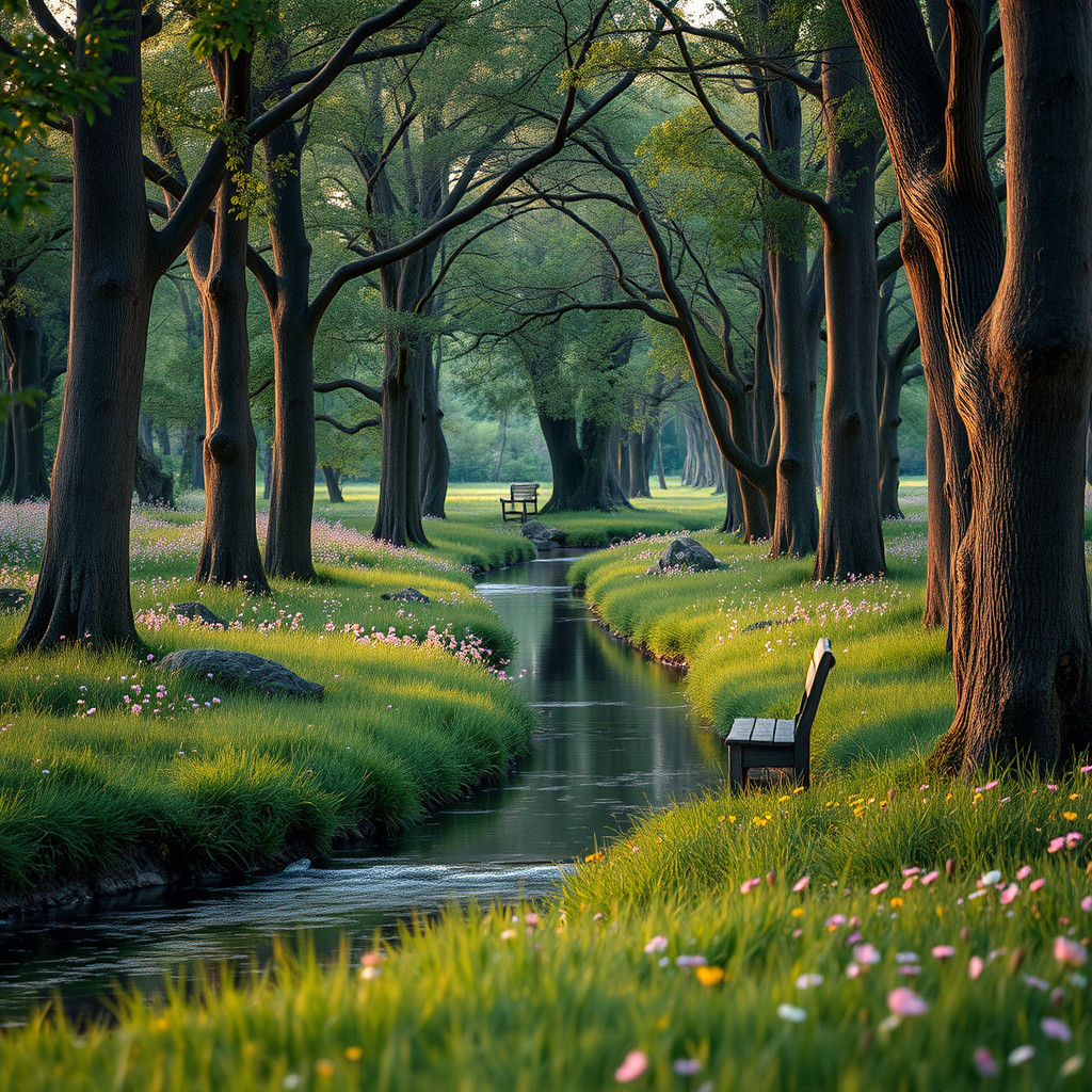 Enchanted River in Forest at Pink Hour