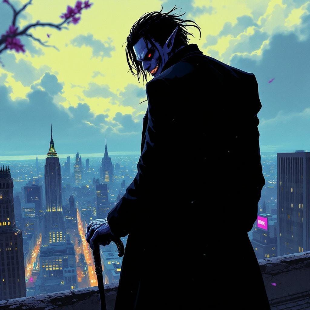 Sinister Shadow Figure Overlooks City in Noir Style
