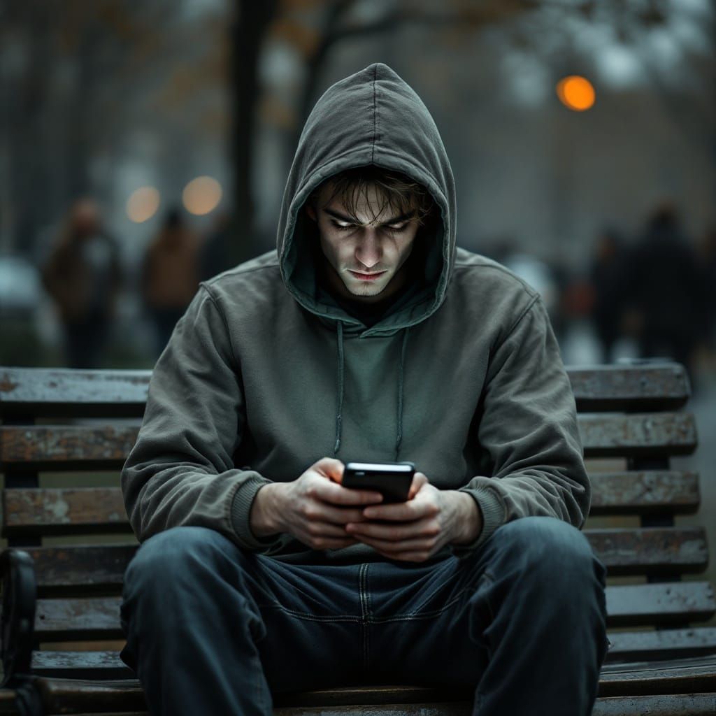 A Young Man Overwhelmed by Toxic Social Media in a Melanchol...