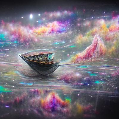 Cosmic Boat: Holographic Astral Illustration