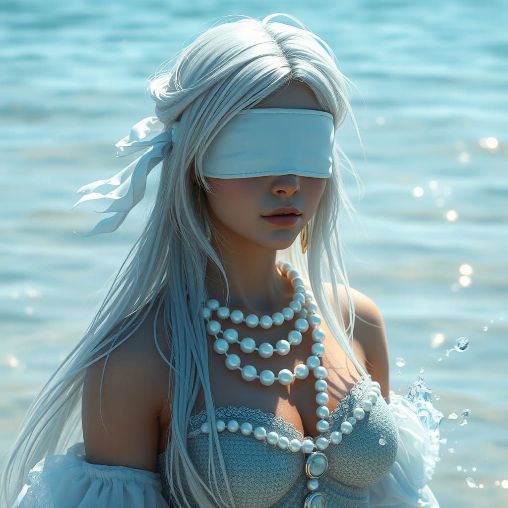 Silver-Haired Mermaid on the Beach