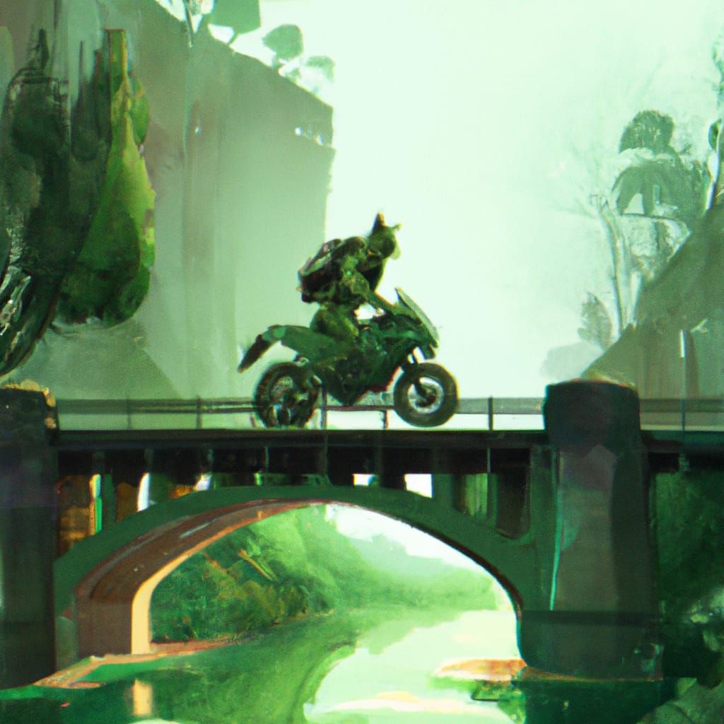 Anthro Green Wolf Warrior on Motorcycle