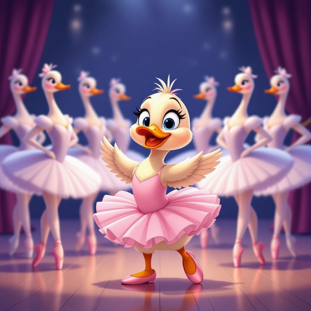 Anxious Duckling's Ballet Debut in Pixar Style