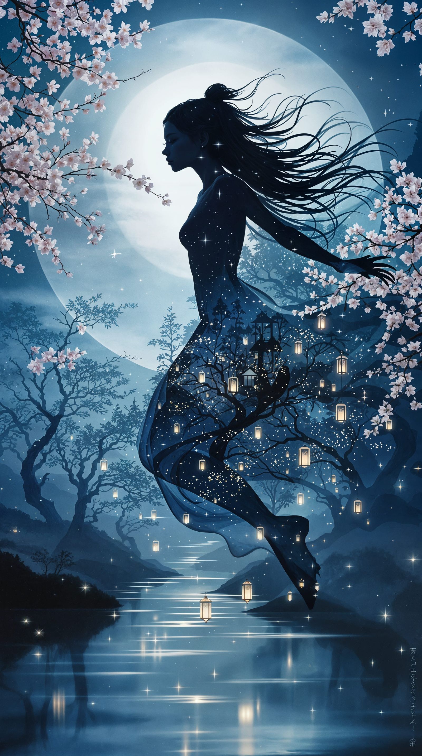 Mystical East Asian Fairy in Midnight Flight