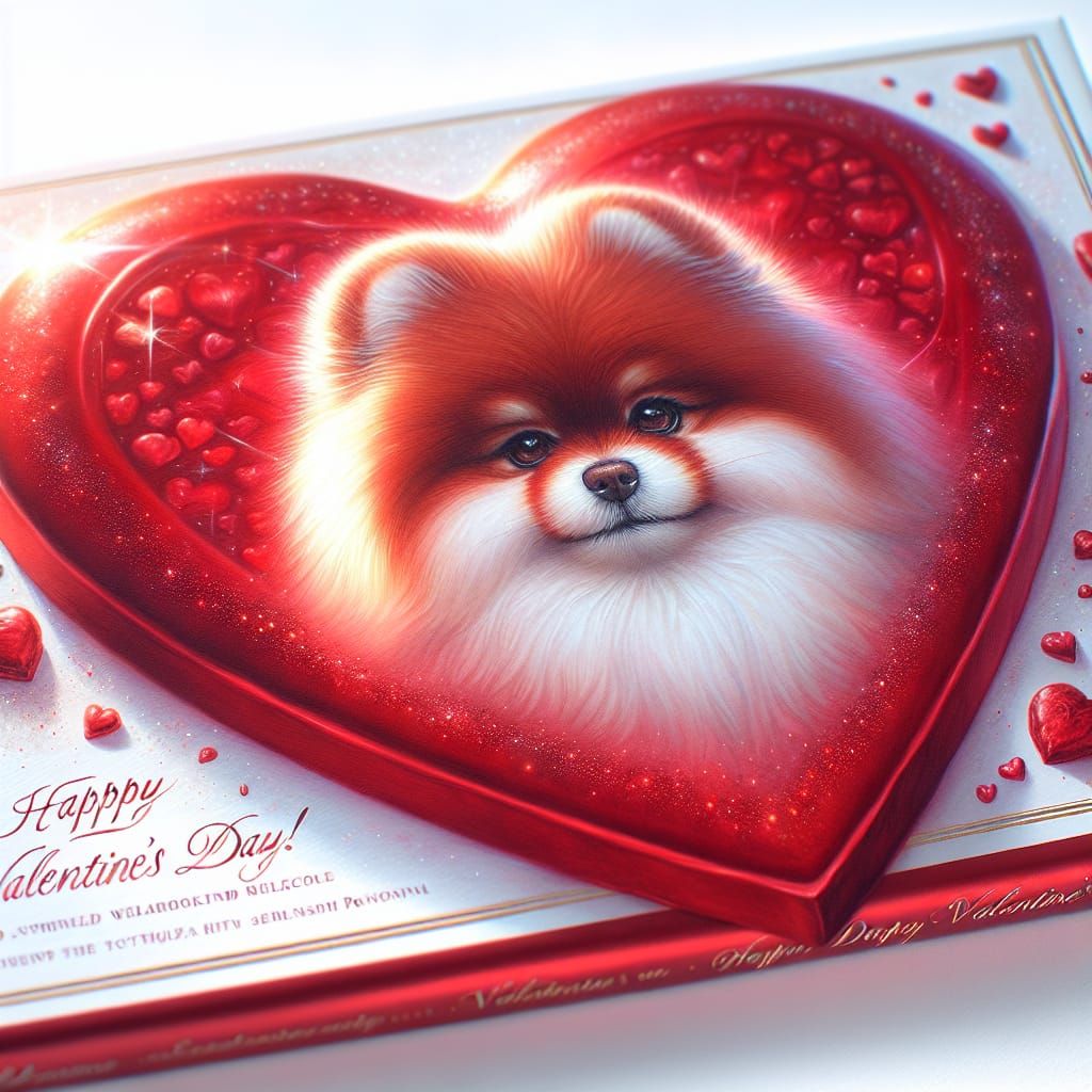Heart-Shaped Chocolate Bar with Pomeranian Portrait in Engli...
