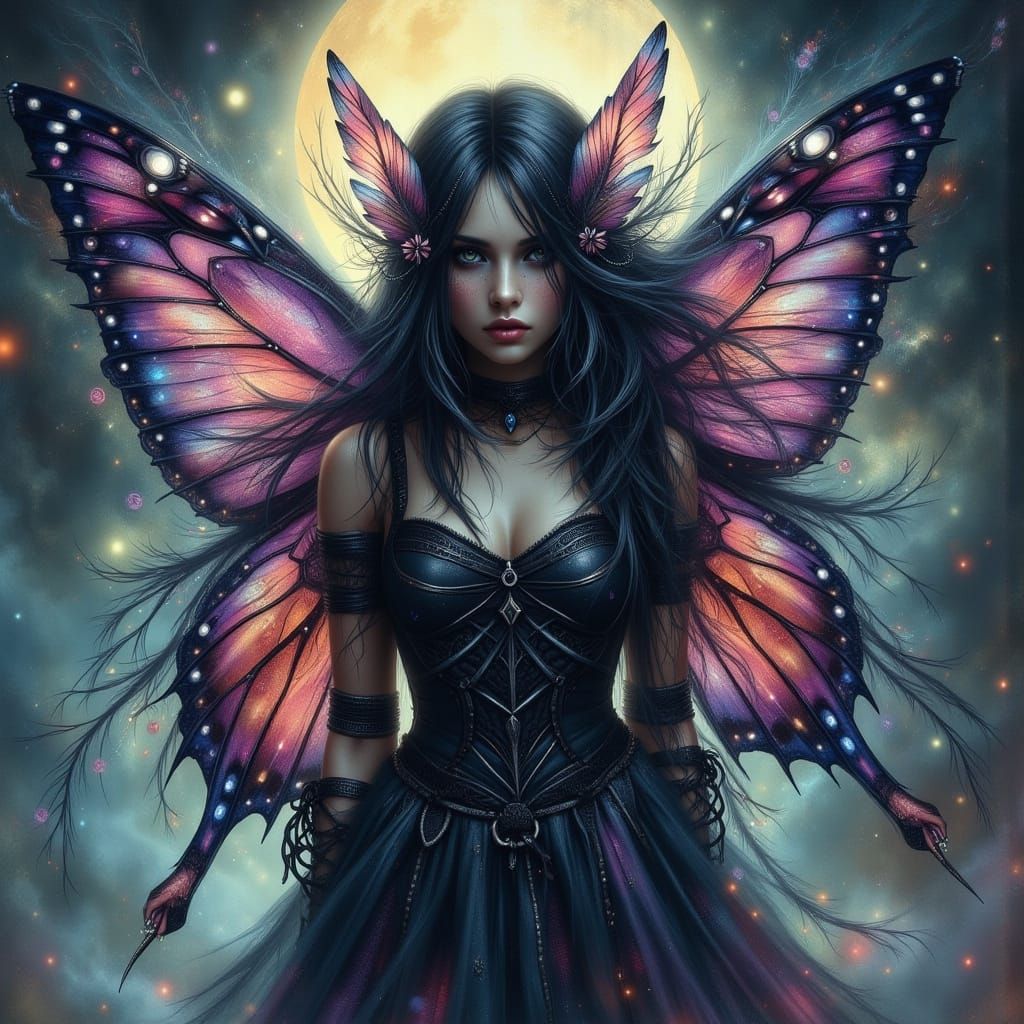 Shadow Fairy with Butterfly Wings and Moonlit Hair