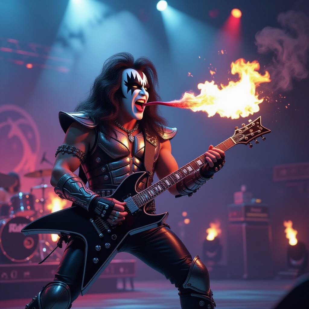Gene Simmons Rocking a Fiery Performance in 3D Style