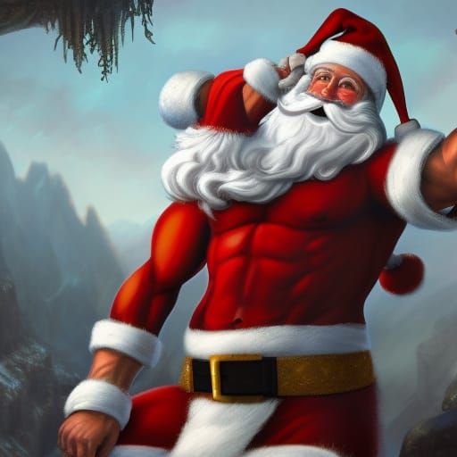 Muscular Santa Claus: Detailed Matte Painting