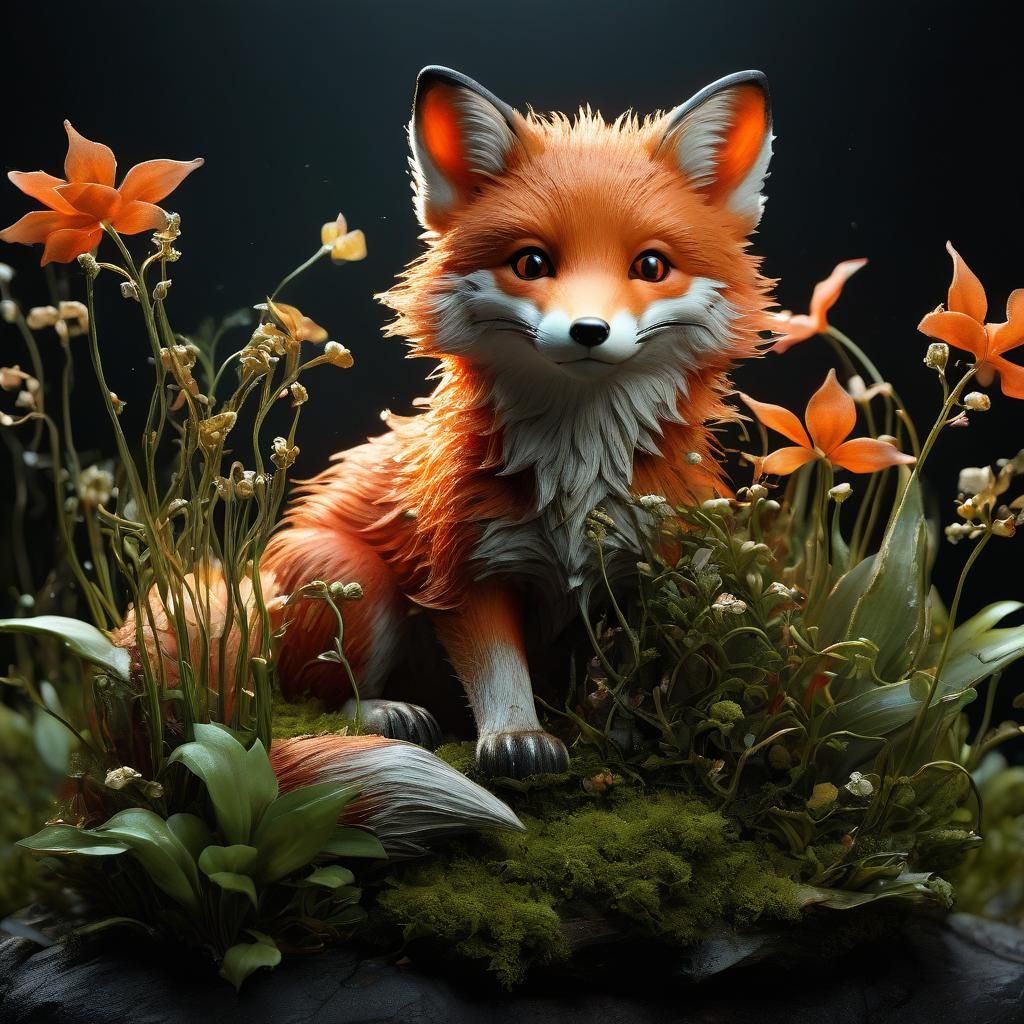 Bioluminescent Fox in Dark Art Style
