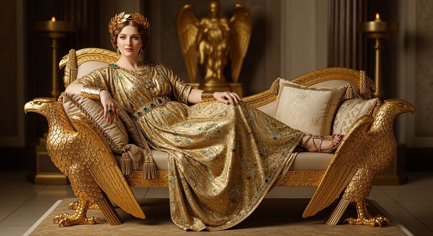 Opulent Roman Empress on Golden Throne, Renaissance Style