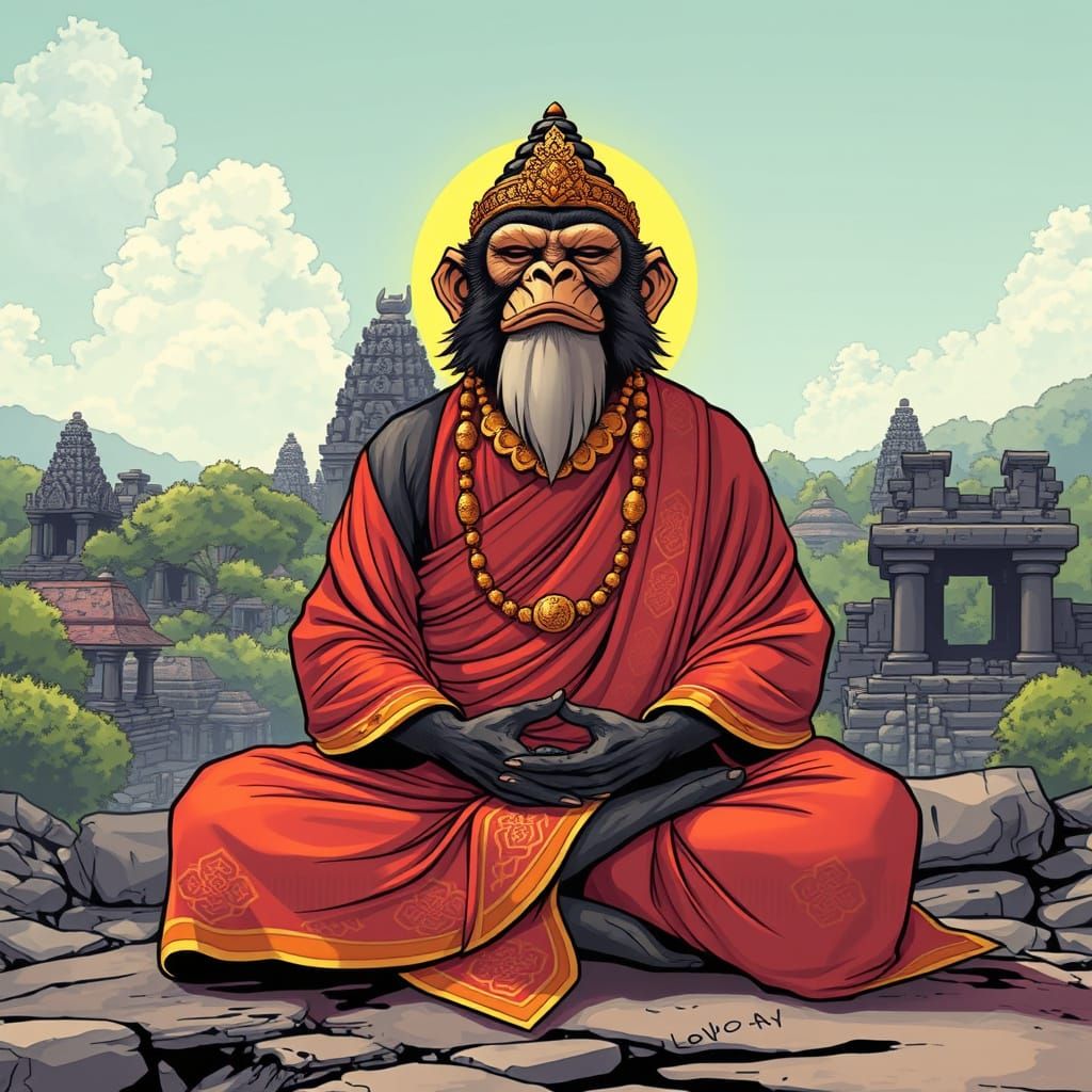 Majestic Monkey God in Buddhist Meditation