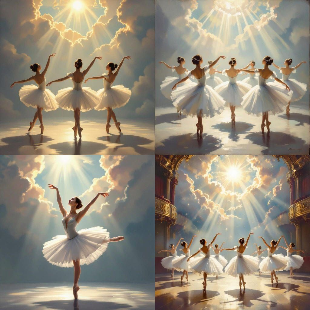 Classic Ballerinas Dancing Swan Lake in Heavenly Sunshine