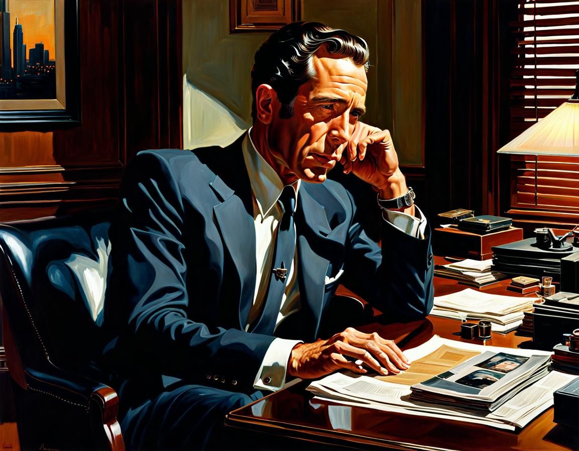 Philip Marlowe's Office: Hyperrealistic Oil Painting