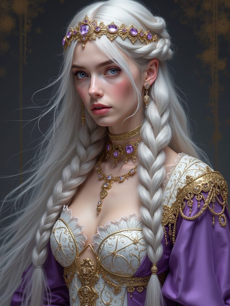 Elegant Woman with Silver Hair in Art Nouveau Style