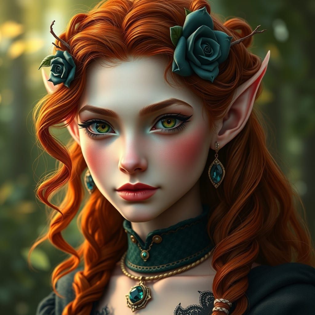 Ethereal Elf Maiden in Dark Teal Attire