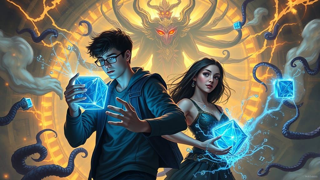 Dimensional Teenagers Battle Tentacle Creatures: Digital Art