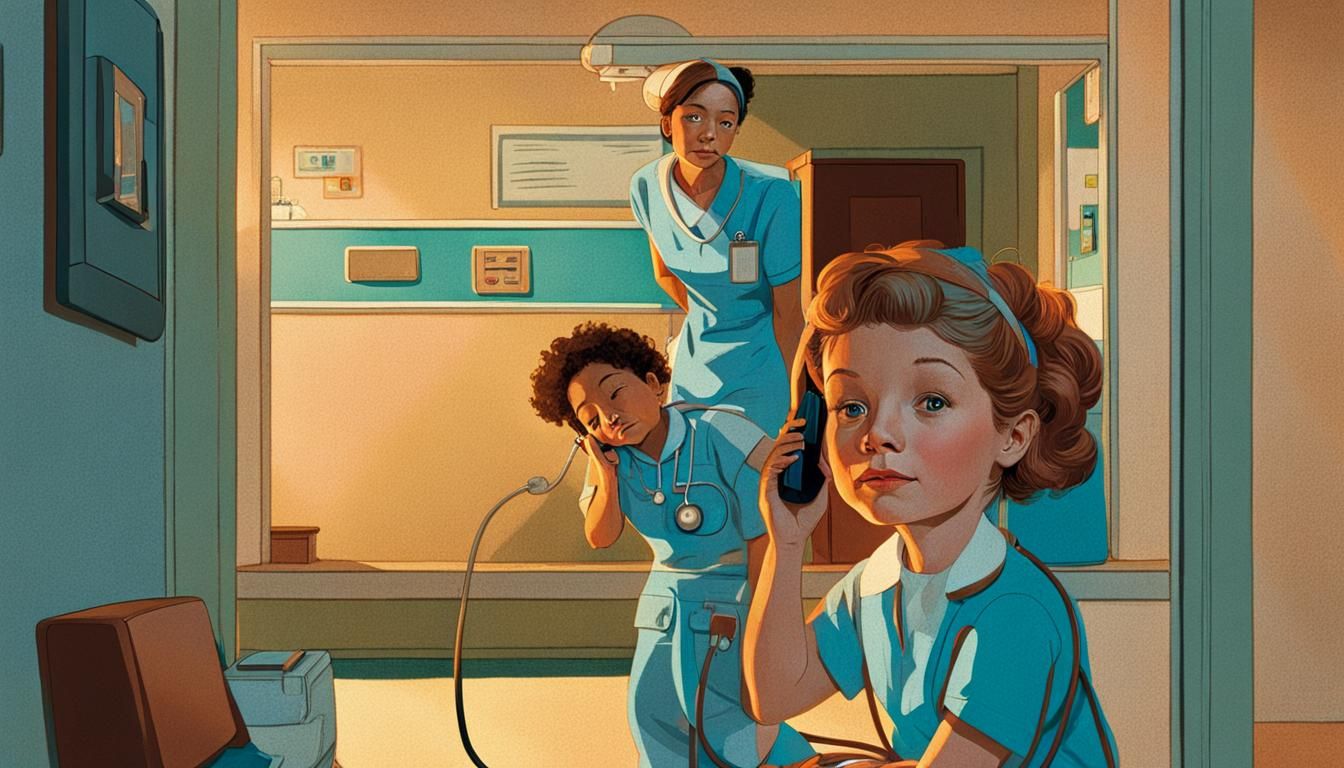 Heartfelt Illustration of Mother and Daughter Nurse During P...