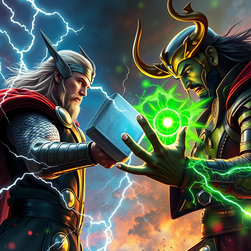 Thor vs Loki: Hyperrealistic Concept Art