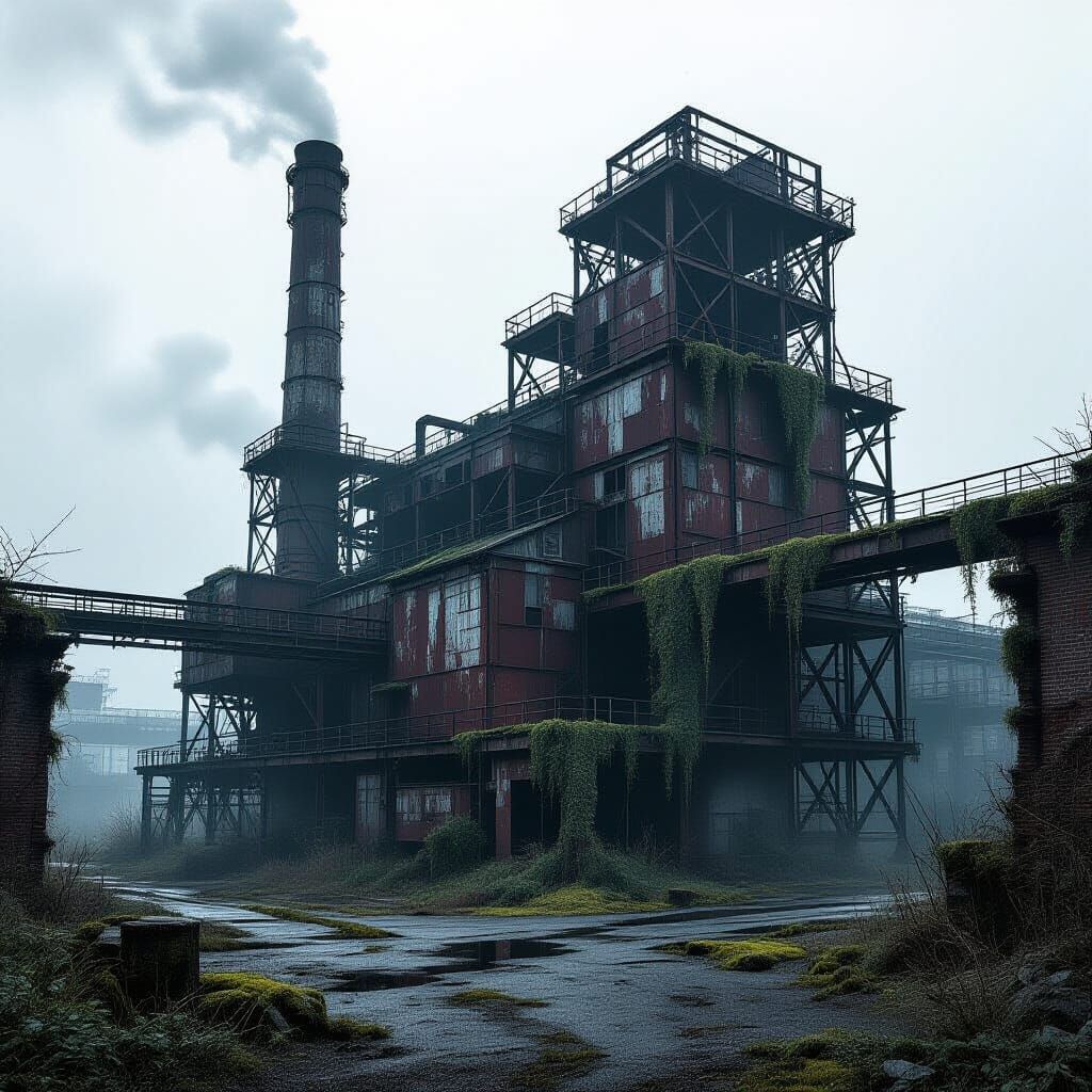 Derelict Factory Skeleton Reclaimed by Nature