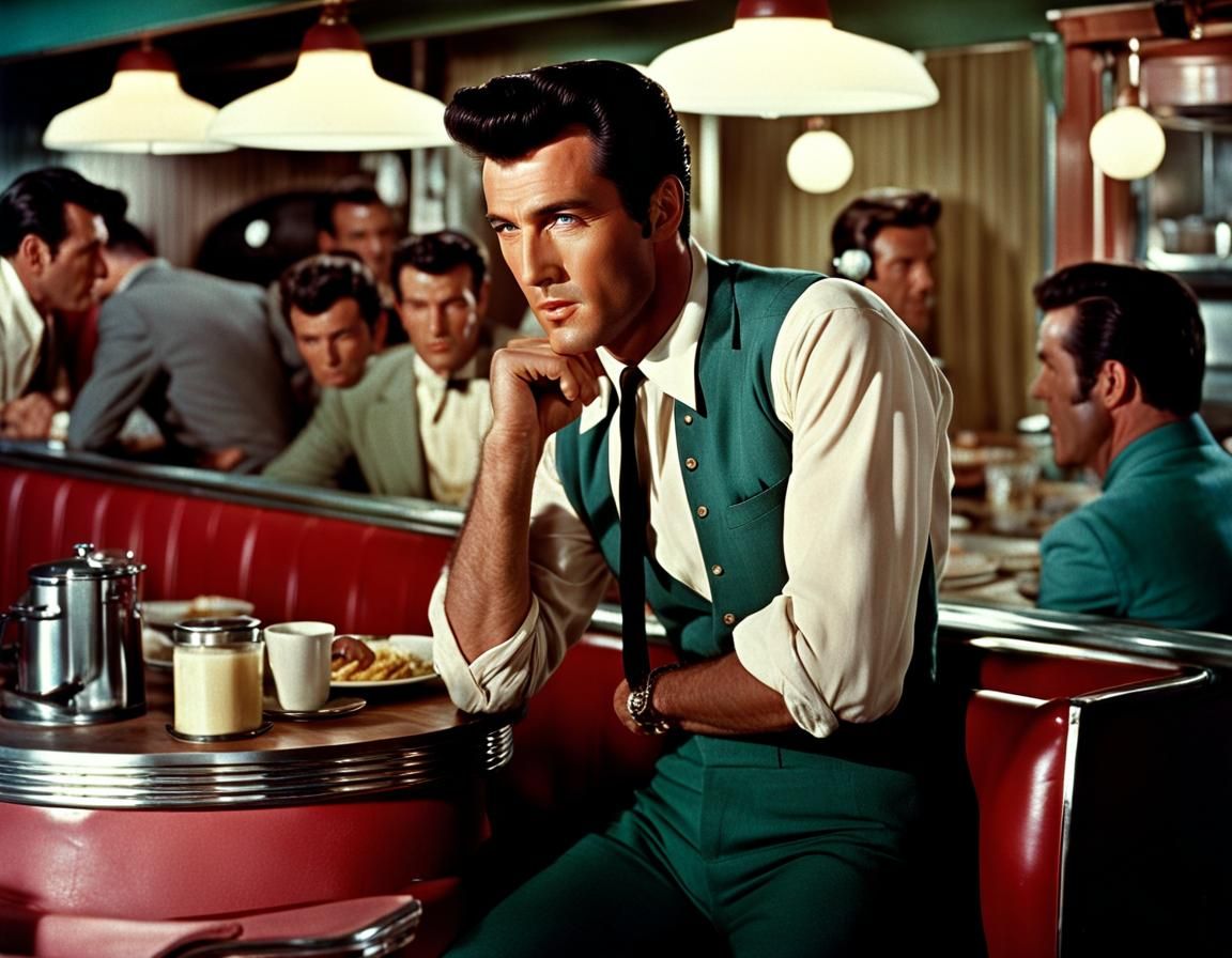 Handsome Man in 1950s Diner, Pictorialist Style