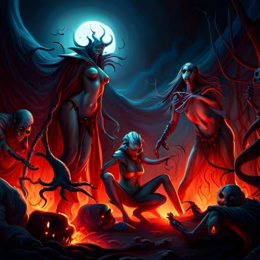 Epic Battle: Warlocks vs. Zombie Witches in Hell