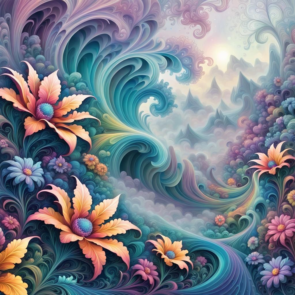 Psychedelic Flowers in Abstract Fractal Style