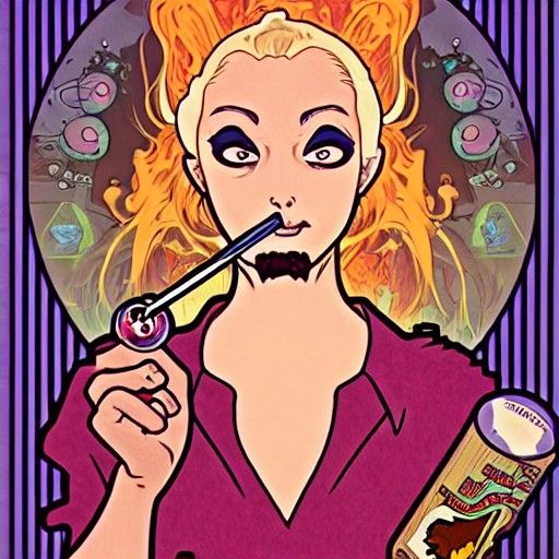 Animated Cartoon Character Smoking, Art Nouveau Style