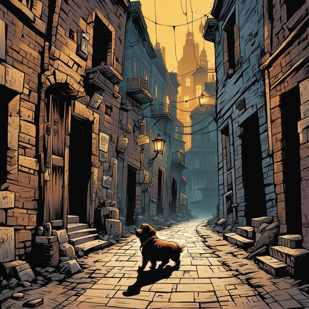 Little Dog Stalked by Shadows: Comic Book Art