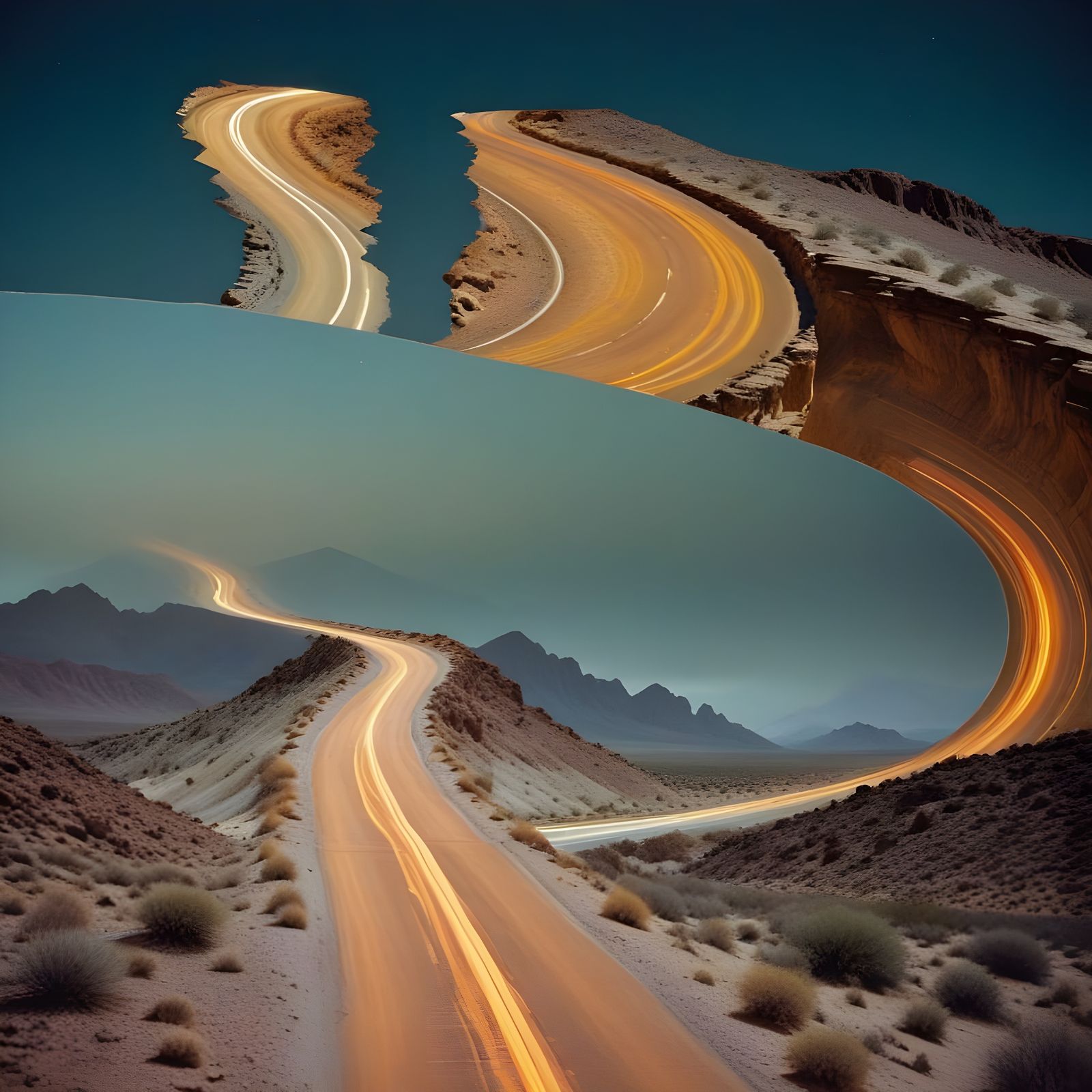 Abstract Desert Landscape with Winding Road
