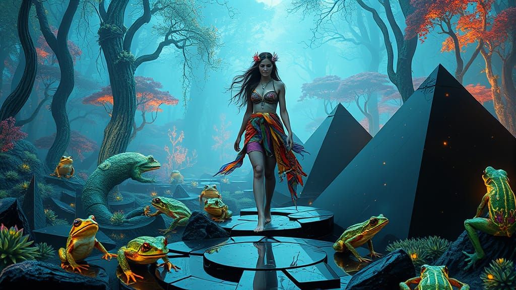 Mystical Woman on Pyramids in Bio-Art Surrealism