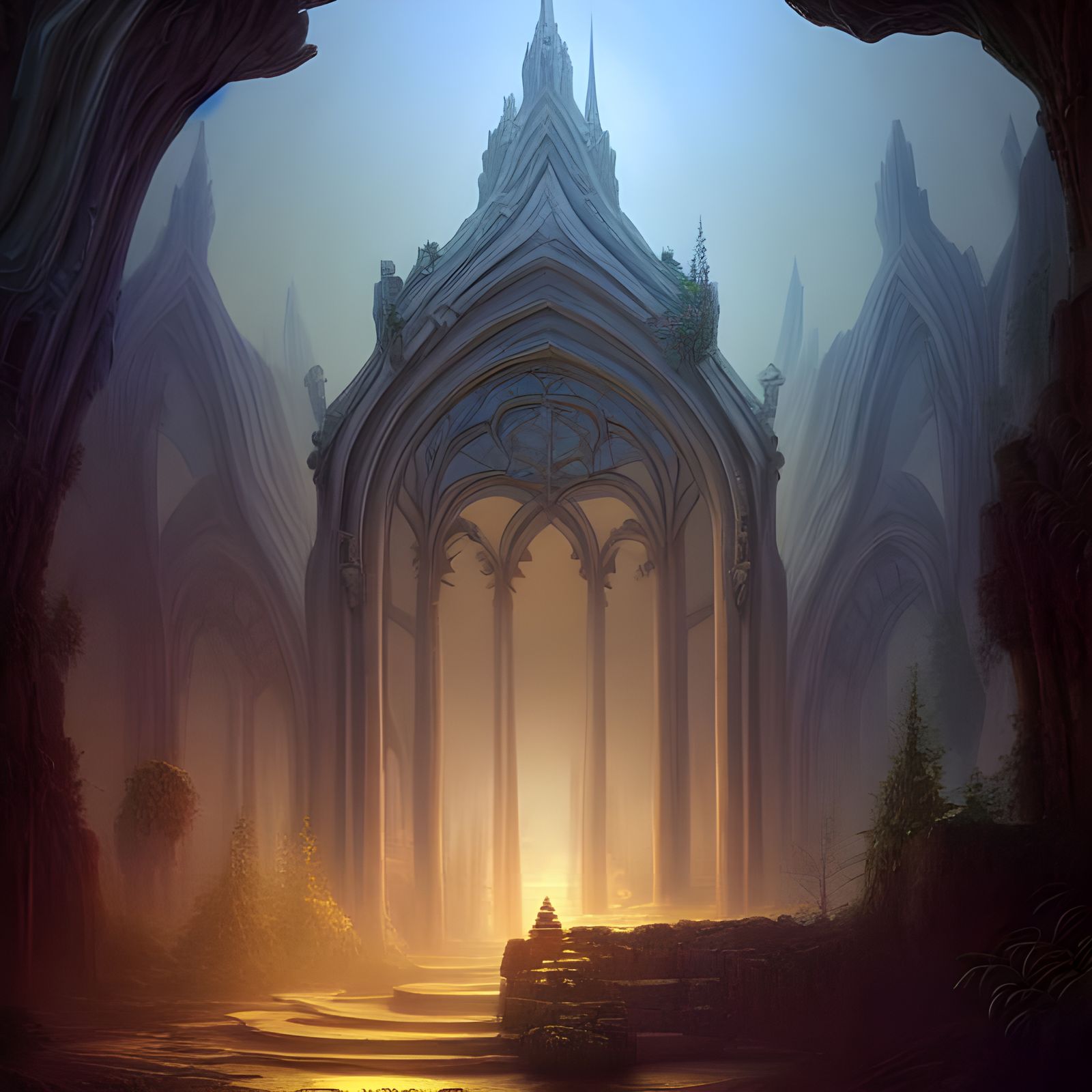Serene Astral Elven Ruins in Hyperrealism