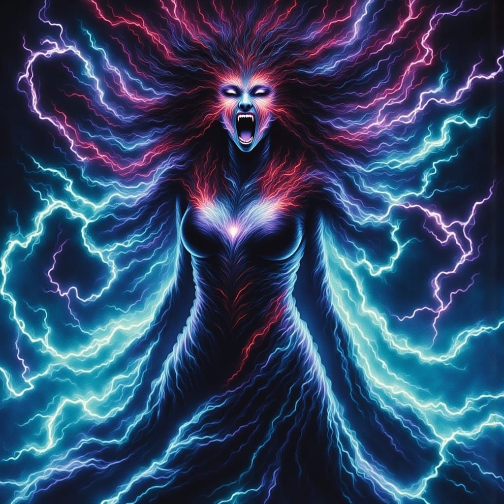 Anime Woman Unleashes Electric Energy in 80s Style