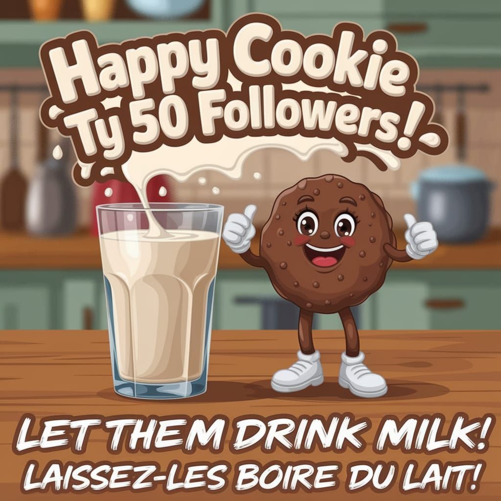 Milk Splash Forming 'Happy Cookie' with Cartoon Cookie