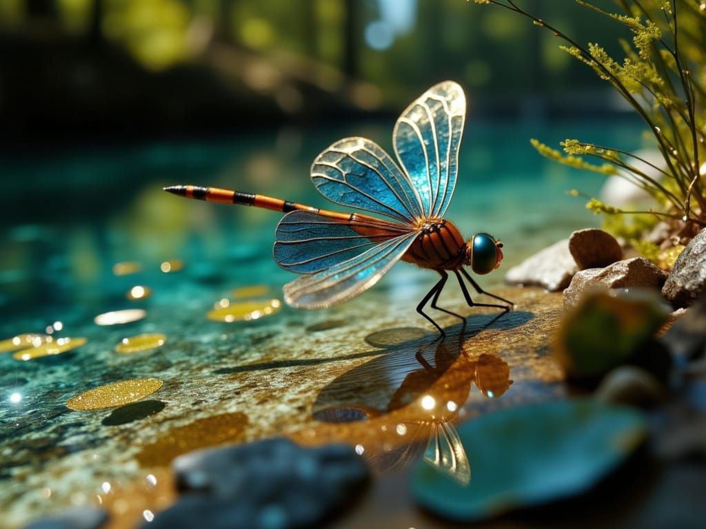 Surreal Dragonfly in Whimsical Forest Dreamscape