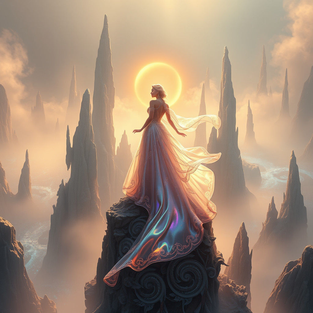 Fantasy Woman in Iridescent Gown, Digital Art
