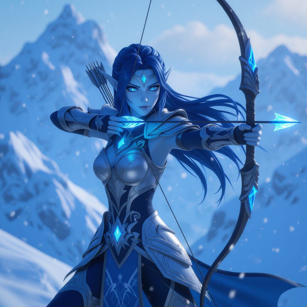 Dark Elf Archer with Ice Bow on Frozen Peak
