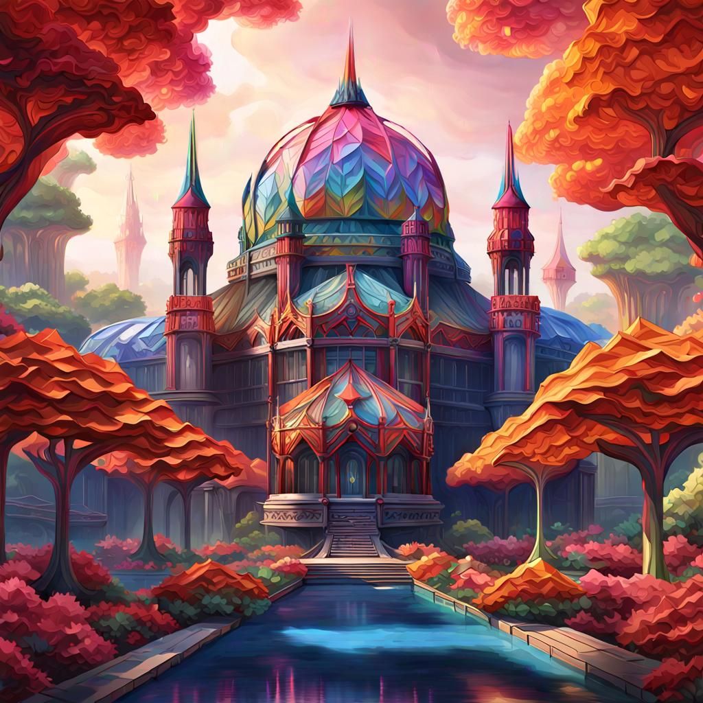 Fantastical Crystal Palace in Origami Style