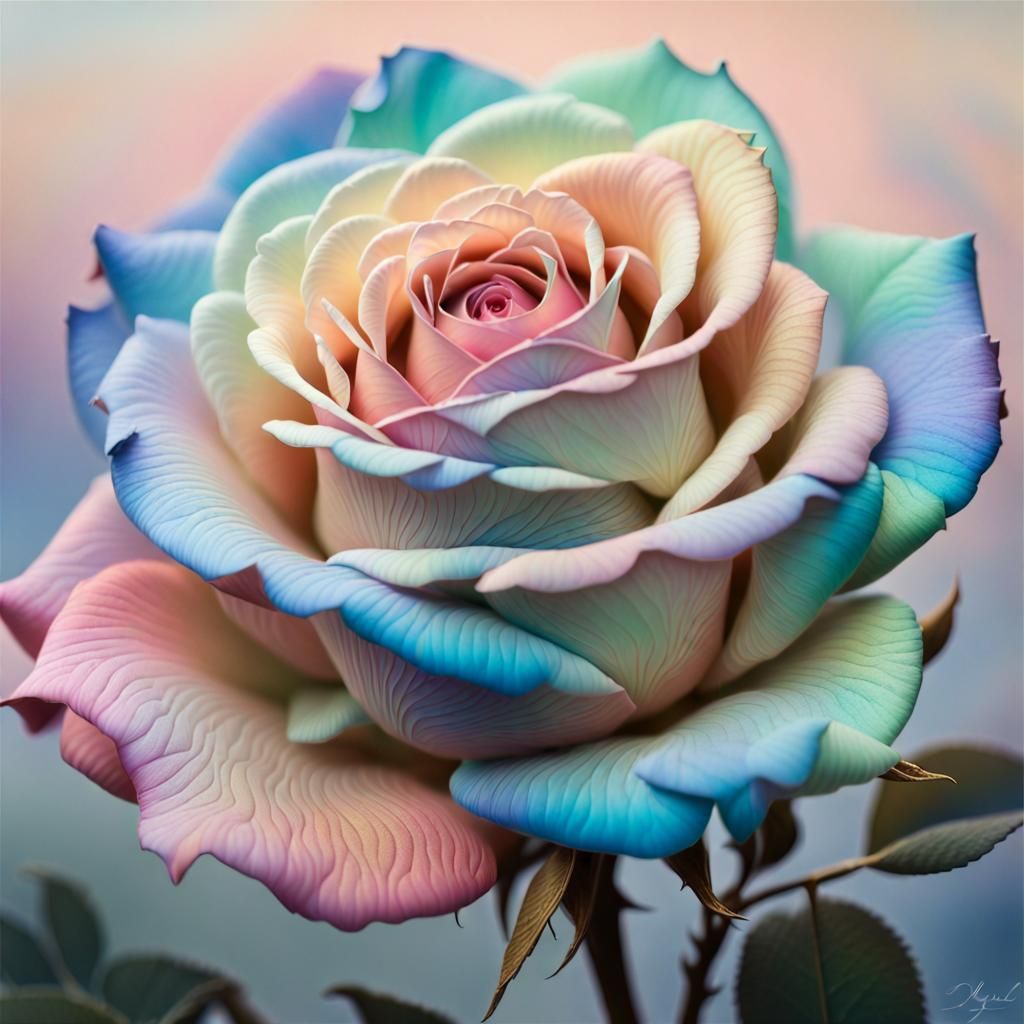 Iridescent Rose in Airbrush Pastel Art