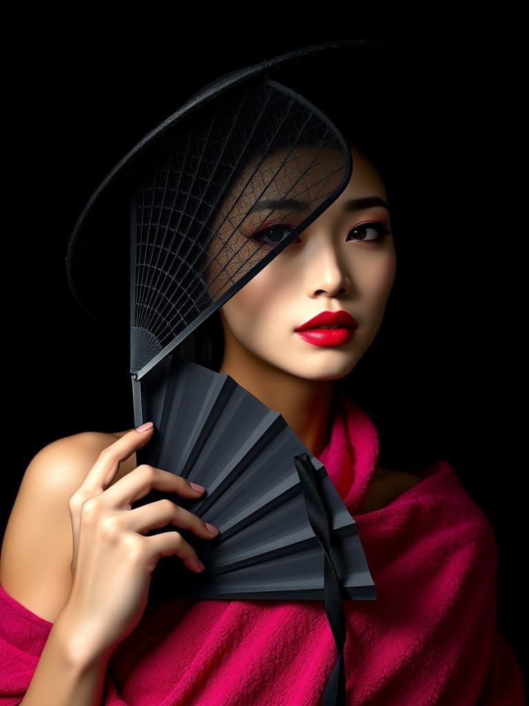 Mysterious Veiled Woman in Dramatic Chiaroscuro Portrait