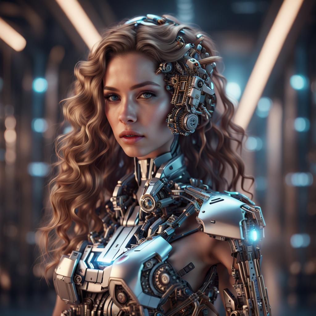 Beautiful AI Girl Holding Computer Chip in Sci-Fi Style