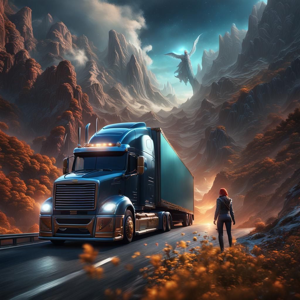 Female Truck Driver on a Highway to Heaven