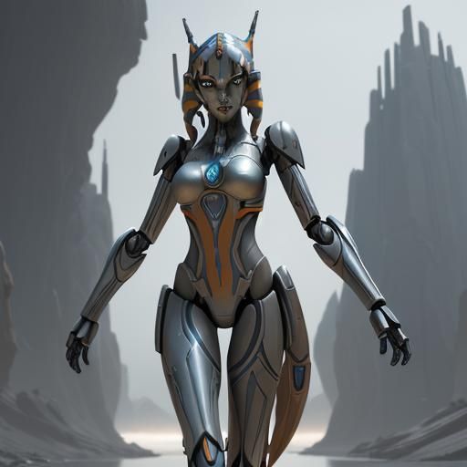 Ahsoka with Robotic Arms in Sci-Fi Style