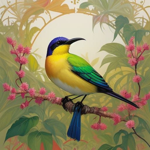 Serene Sunbird Perched on Delicate Thorns in a Dreamy Tropic...