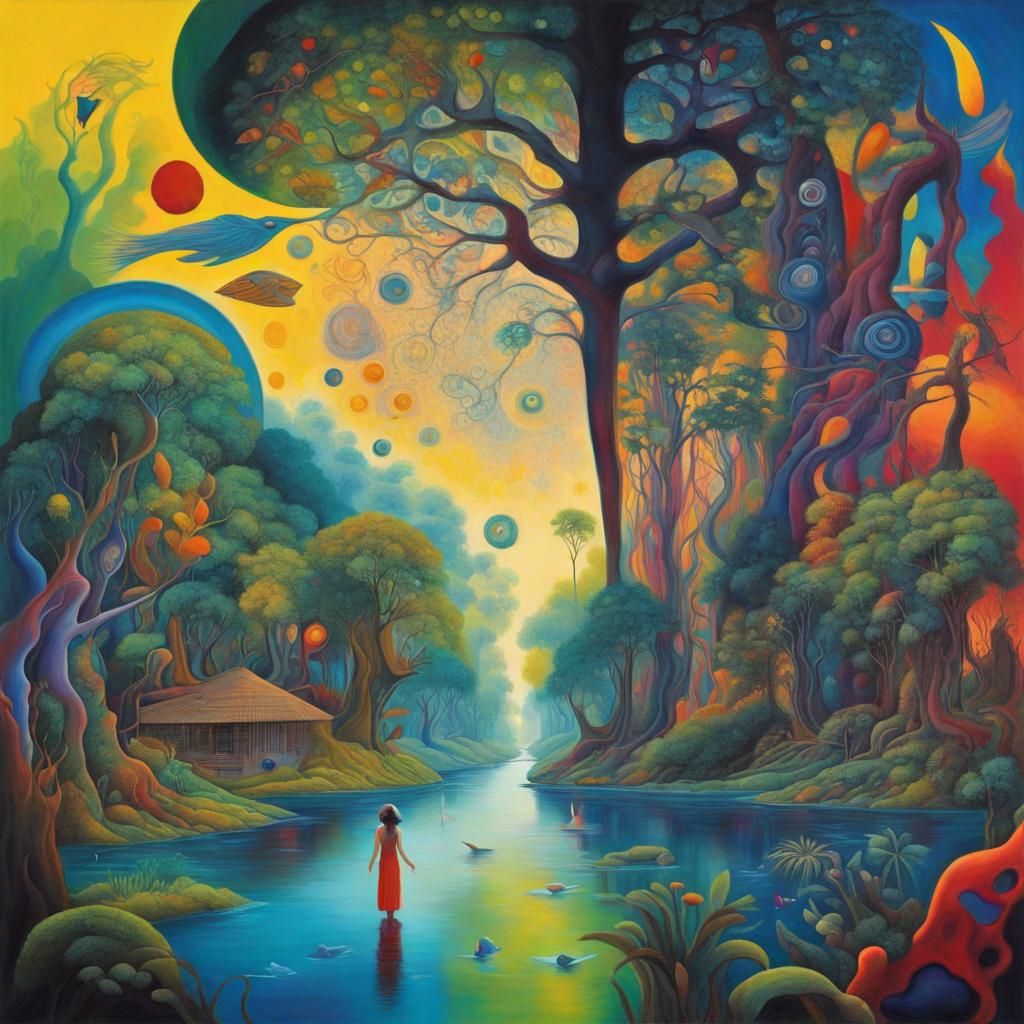 Lush Amazonian Surreal Painting in Kandinsky Style