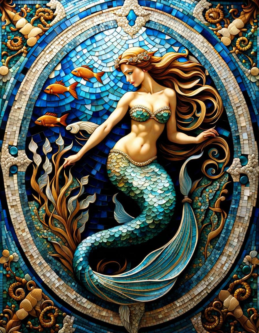 Detailed Mosaic of a Fractal Mermaid