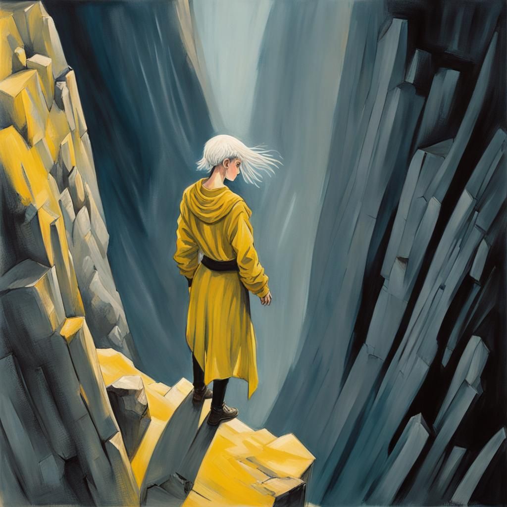 Girl on Cliff Edge in Film Noir Style