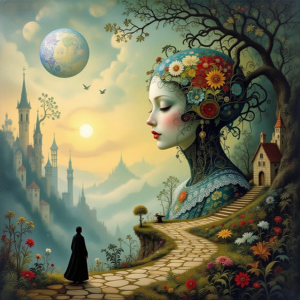 Dreamlike Metaphysical Landscape in Earthy and Ethereal Tone...