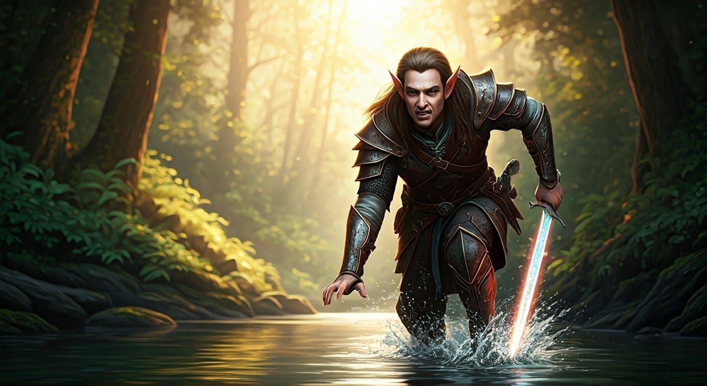 Elf Ranger Sprinting Through Mystical Forest