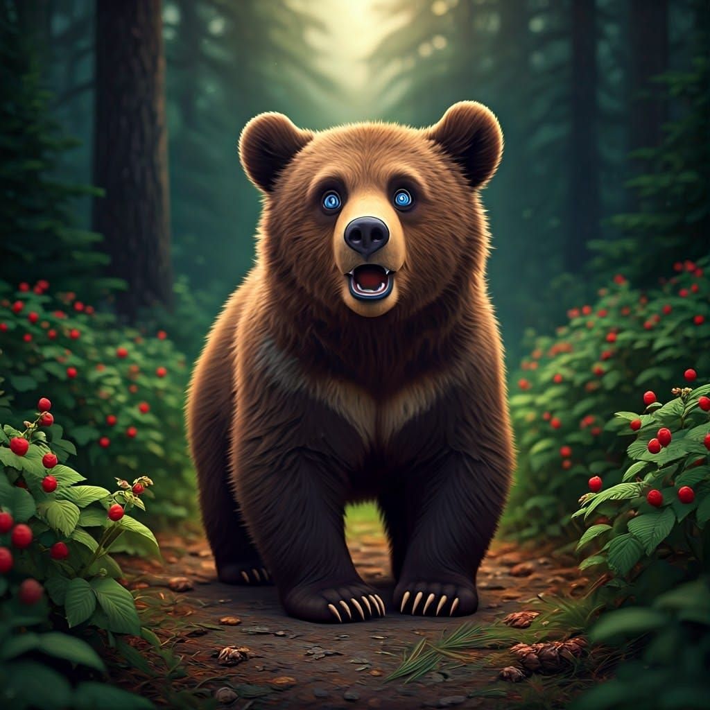 Adorable Bear Cub in DreamWorks Cartoon Style